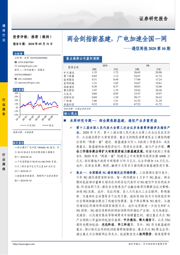 通信周报2020第10期：两会剑指新基建，广电加速全国一网