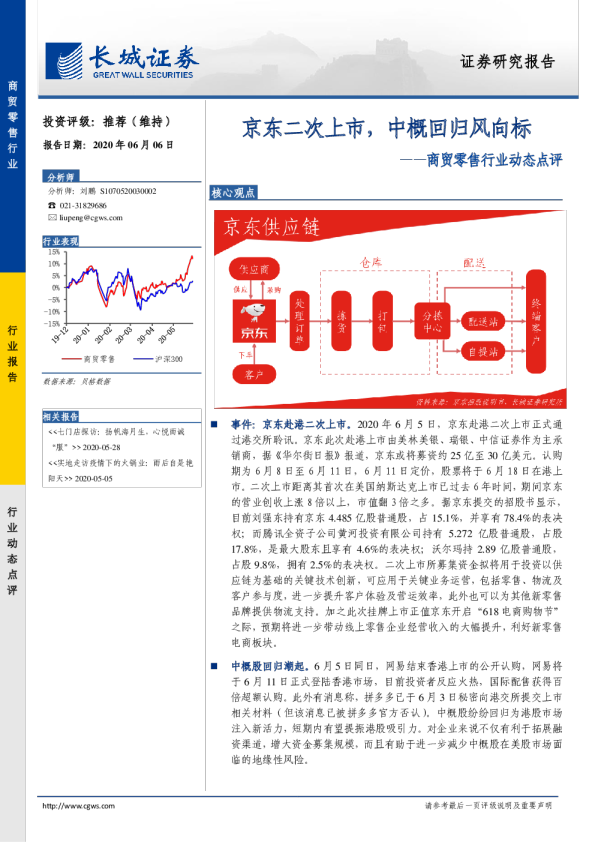 商贸零售行业动态点评：京东二次上市，中概回归风向标