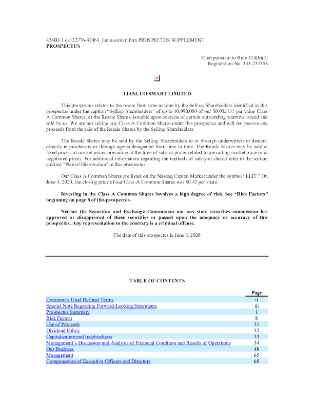 联络智能美股招股说明书(2020-06-08版)