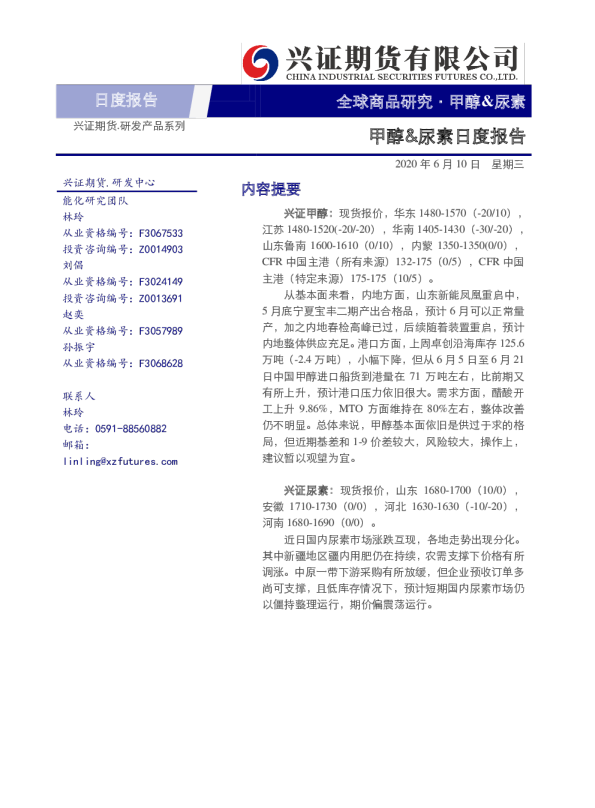 甲醇&尿素日度报告