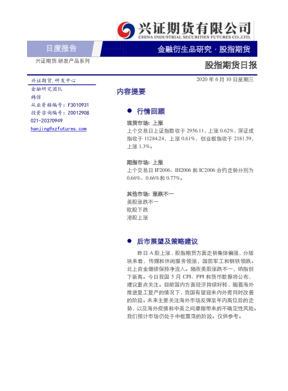 股指期货日报