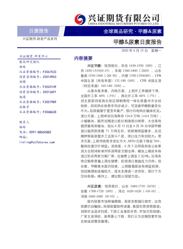 甲醇&尿素日度报告