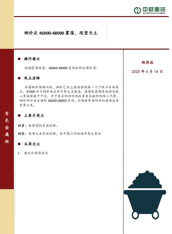 铜价在46000-48000震荡，观望为主