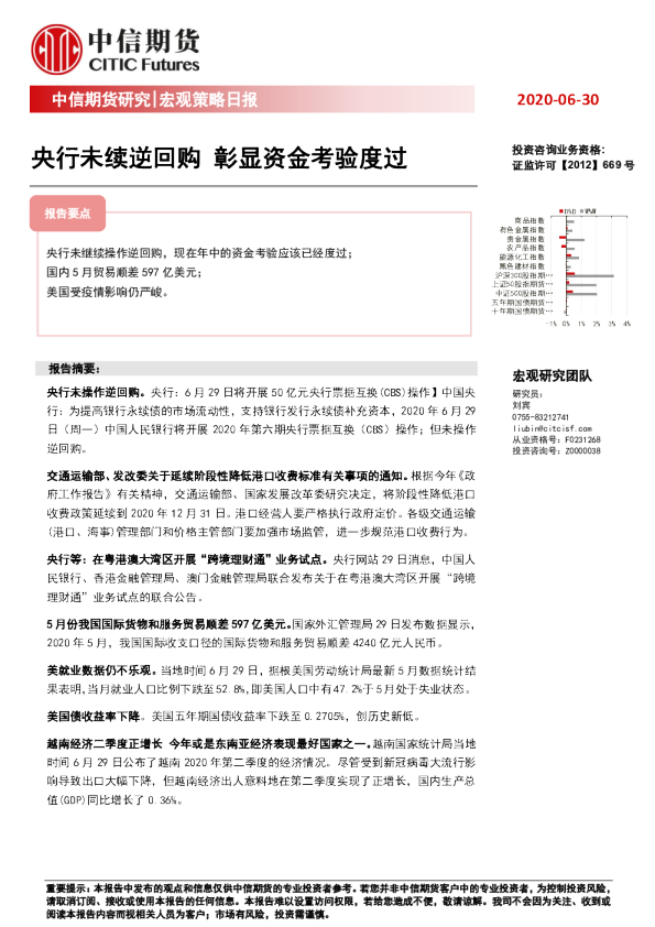 宏观策略日报：央行未续逆回购 彰显资金考验度过