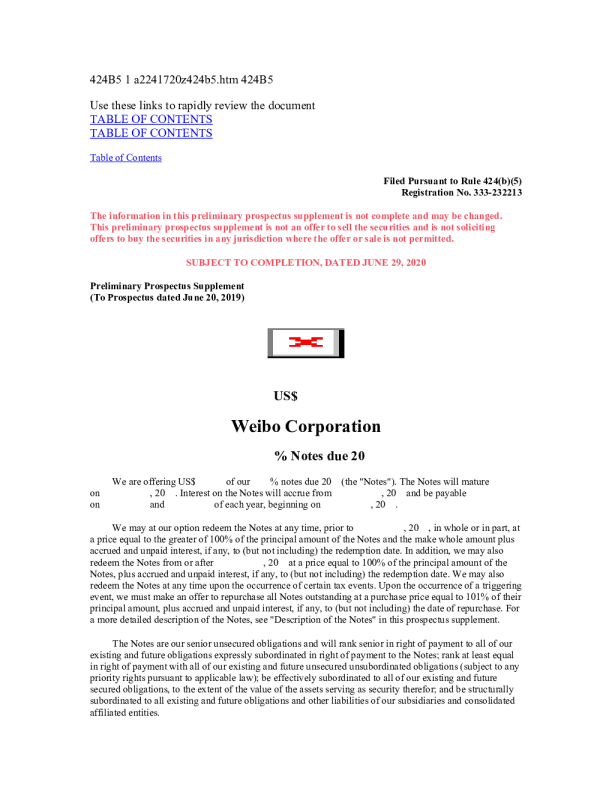 微博美股招股说明书(2020-06-30版)