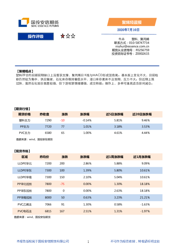 国投安信期货聚烯烃晨报