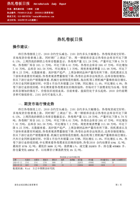 方正中期期货热轧卷板日报