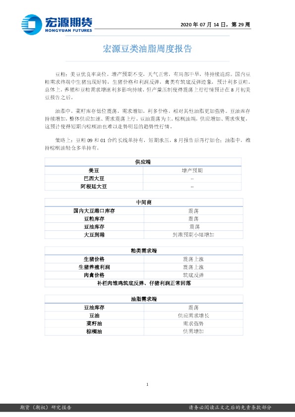 宏源豆类油脂周度报告