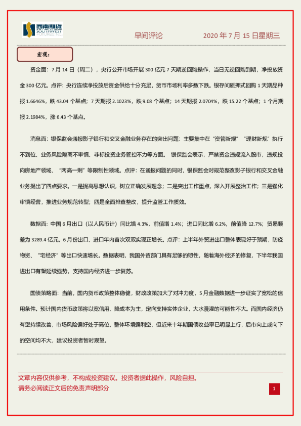 西南期货早间评论