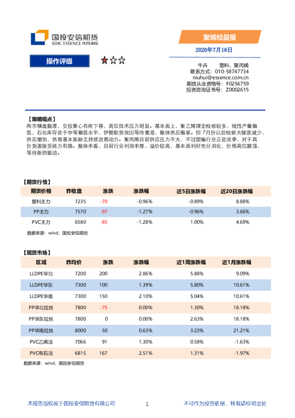 国投安信期货聚烯烃晨报