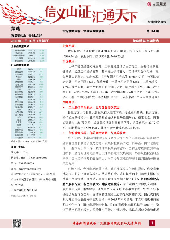 市场情绪反转，短期或继续调整