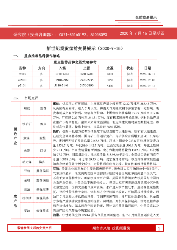盘前交易提示