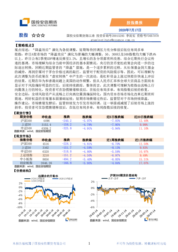 国投安信期货股指晨报