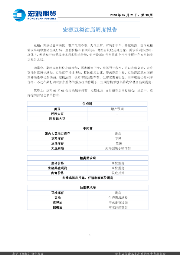 宏源豆类油脂周度报告