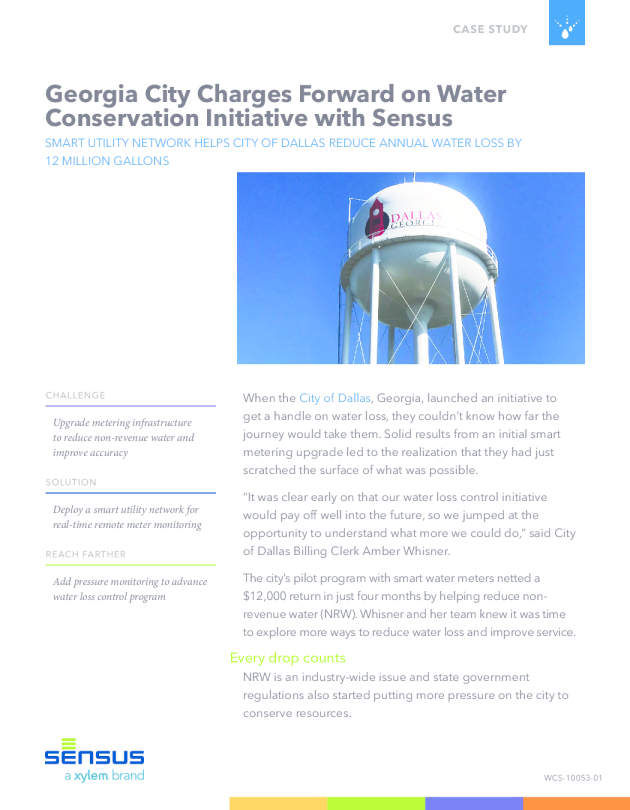 佐治亚市与赛莱默品牌Sensus共同推进节水倡议