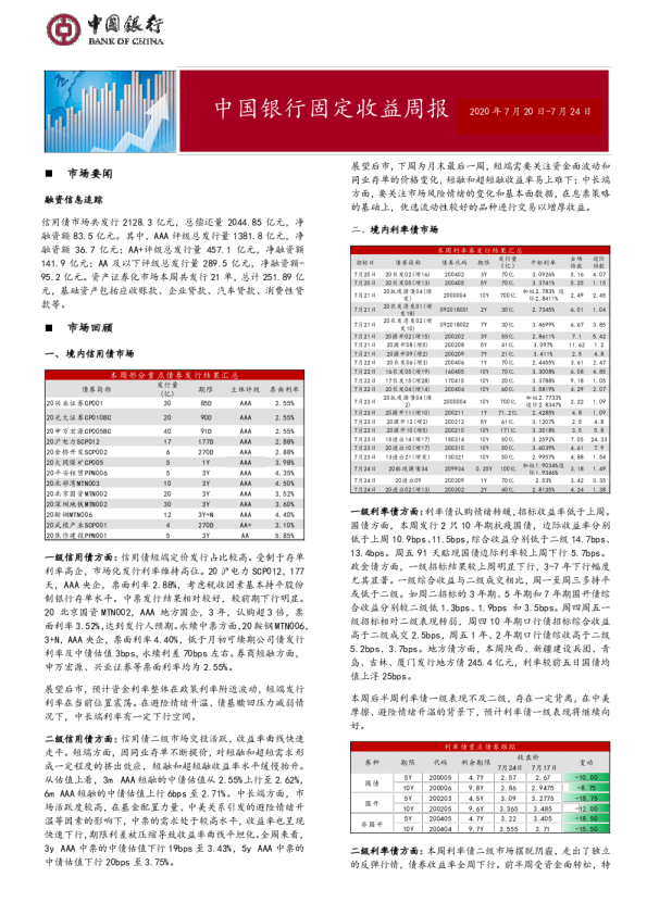 固定收益周报2020年7月27日