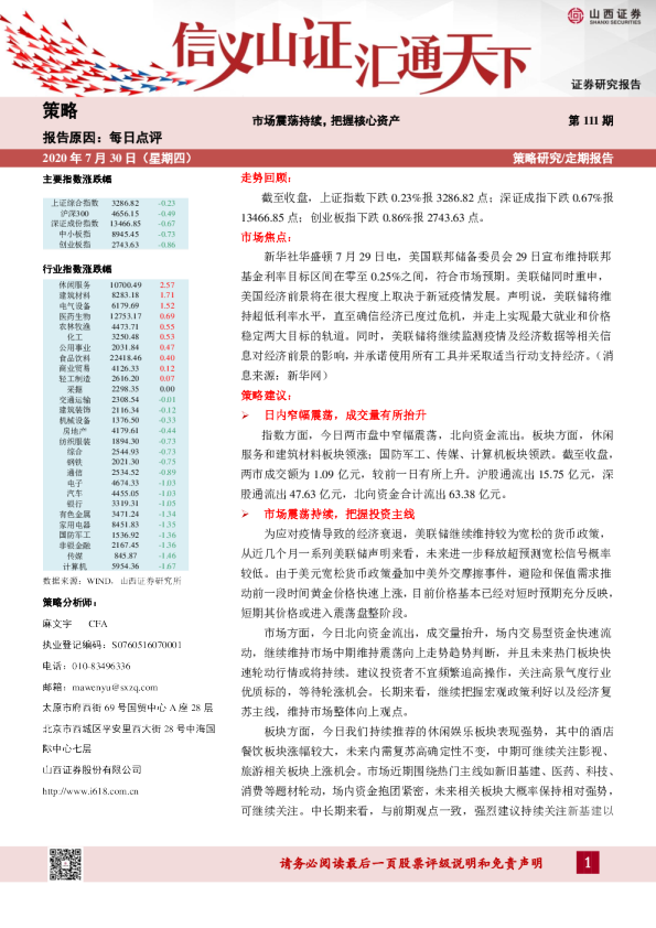 每日点评：市场震荡持续，把握核心资产