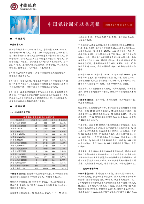固定收益周报2020年8月17日