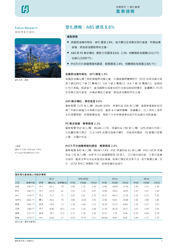 塑化行业周报：ABS周涨8.6%