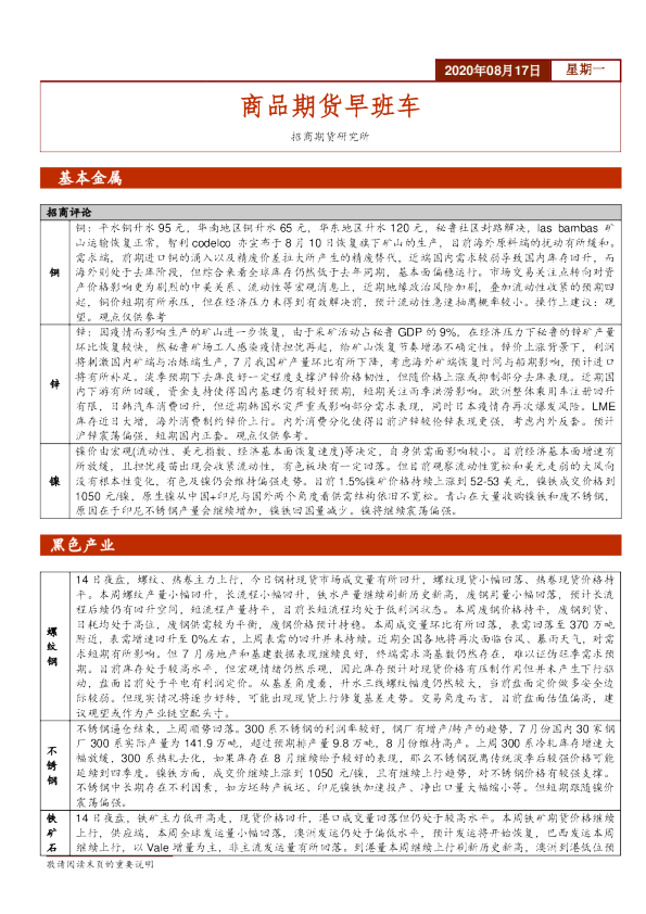 招商期货商品期货早班车