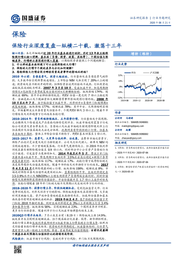 保险行业深度复盘：纵横二十载，激荡十三年