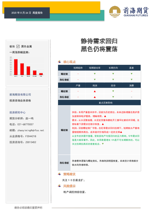 黑色金属周度报告：静待需求回归 黑色仍将震荡