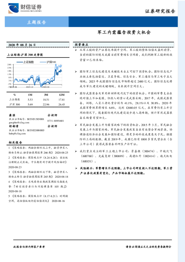 军工内需蕴含投资大机会