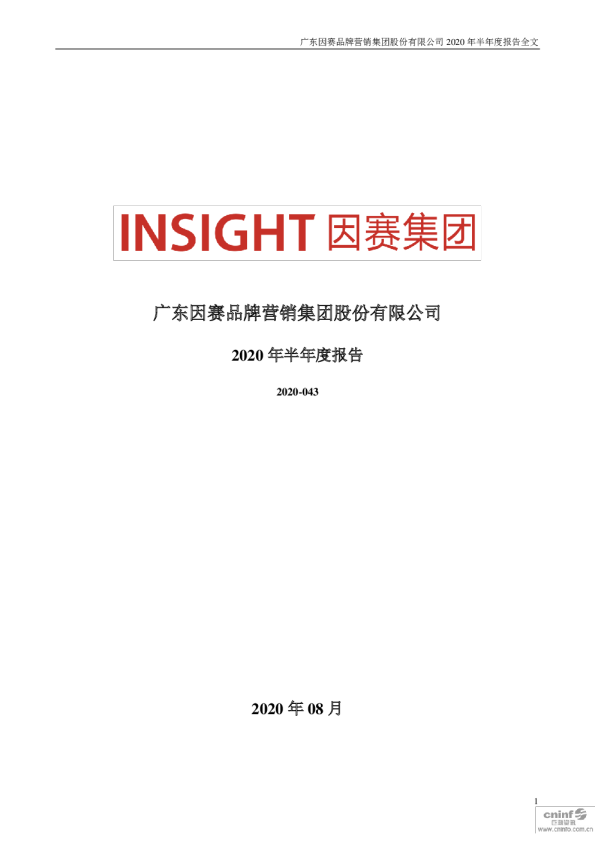 因赛集团：2020年半年度报告