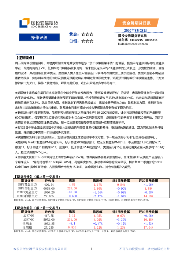 国投安信期货贵金属日报