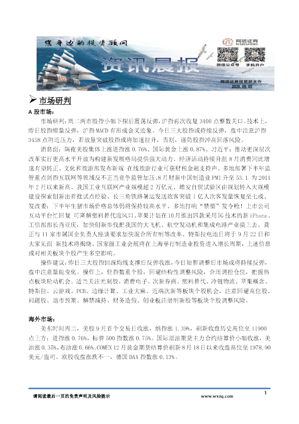 网信证券资讯晨报