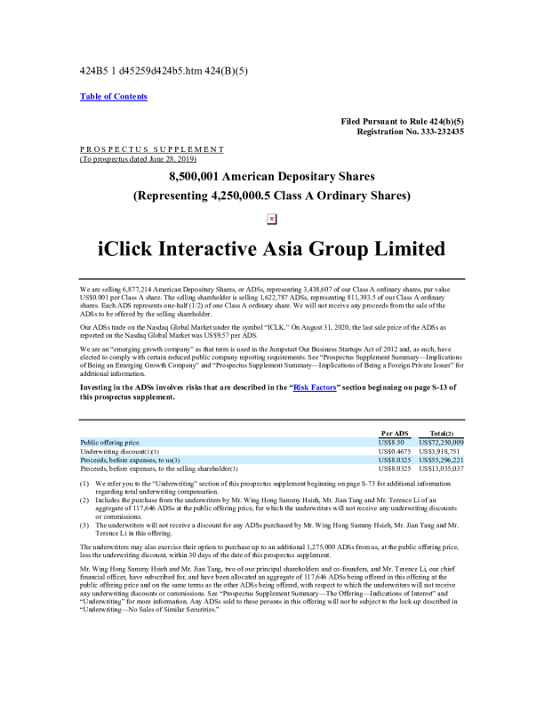 爱点击美股招股说明书(2020-09-04版)