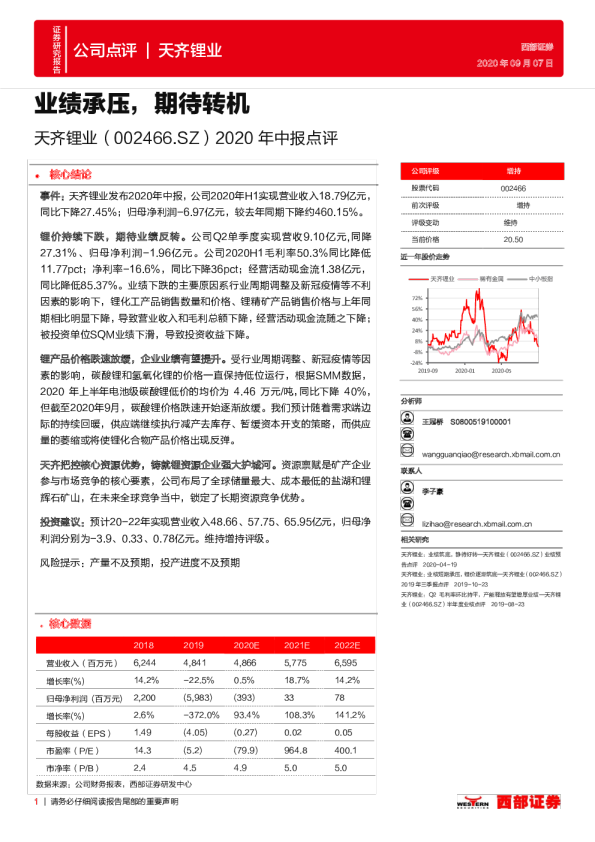 2020年中报点评：业绩承压，期待转机