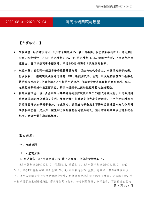 每周市场回顾与展望