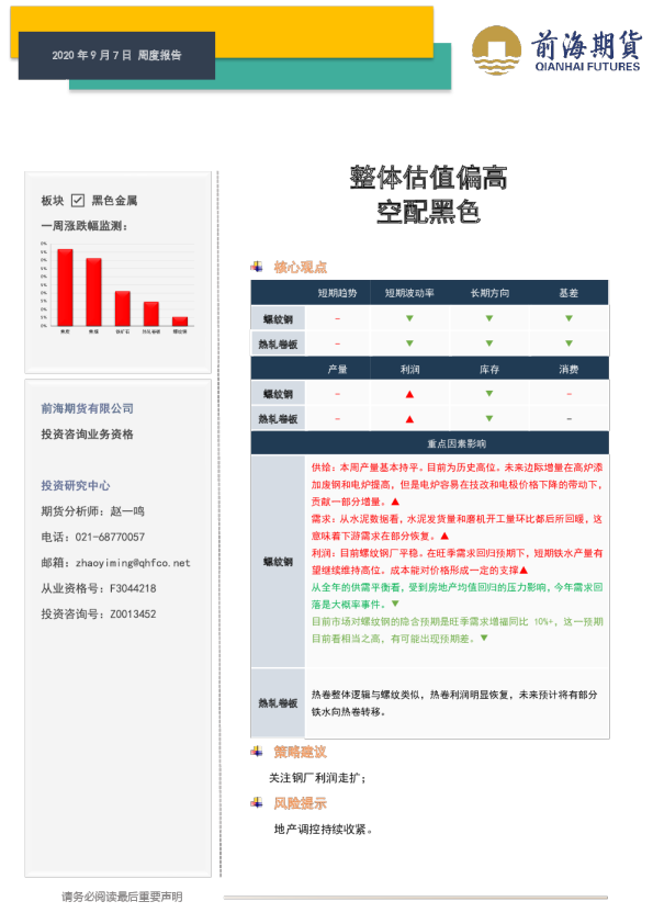 黑色金属周度报告：整体估值偏高空配黑色
