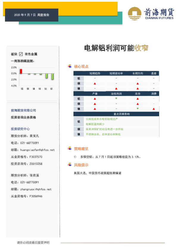 有色金属周度报告：电解铝利润可能收窄