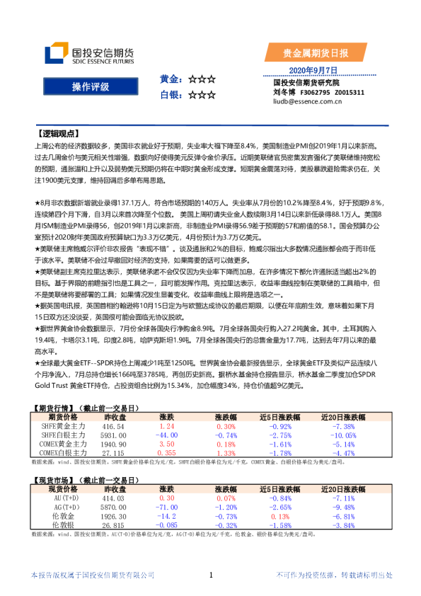 国投安信期货贵金属期货日报