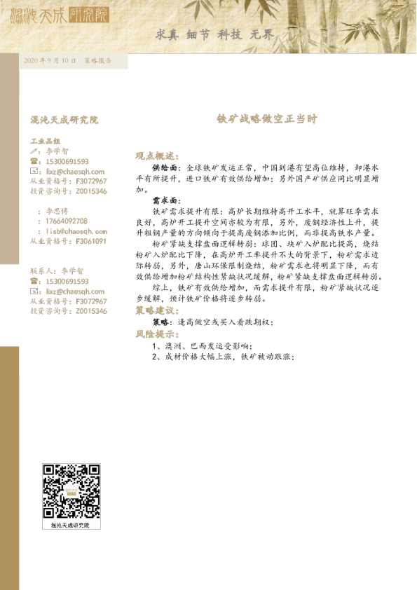 策略报告：铁矿战略做空正当时