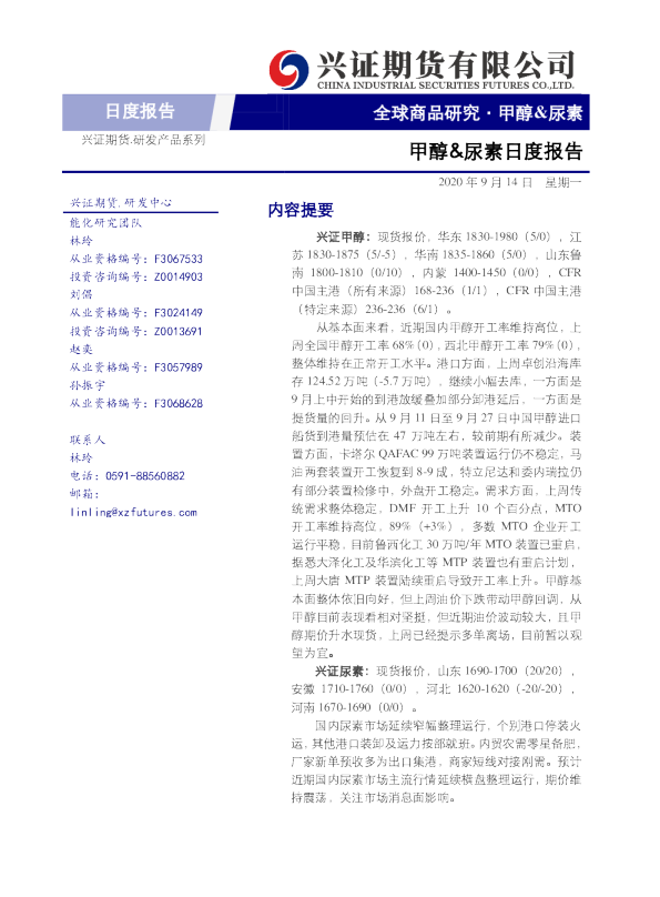 甲醇&尿素日度报告