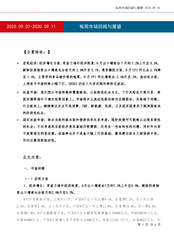 每周市场回顾与展望