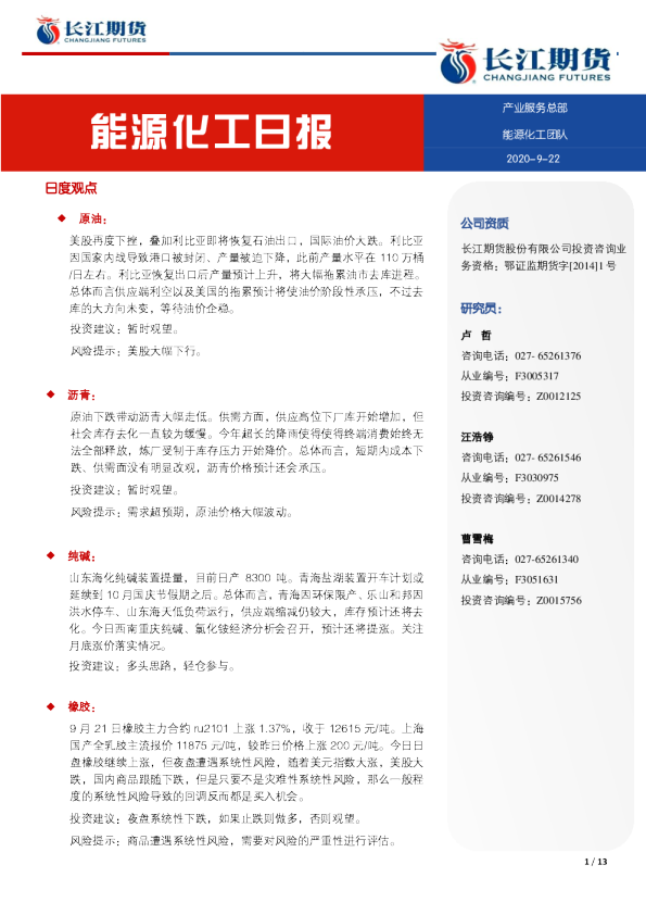 能源化工日报