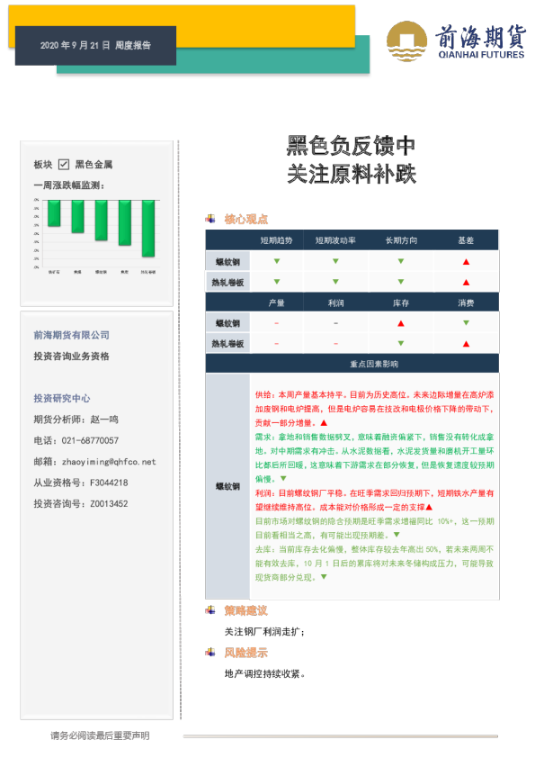 黑色金属周度报告：黑色负反馈中，关注原料补跌