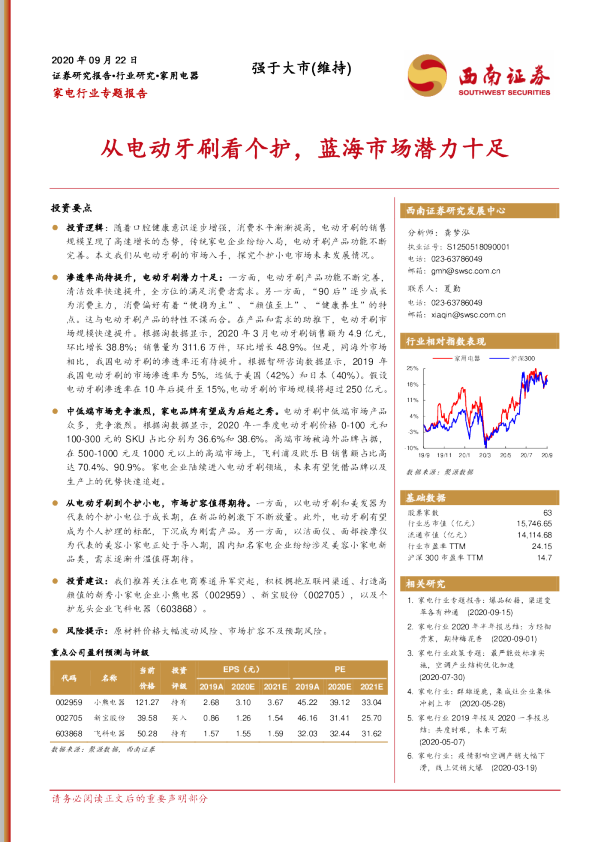 家电行业专题报告：从电动牙刷看个护，蓝海市场潜力十足