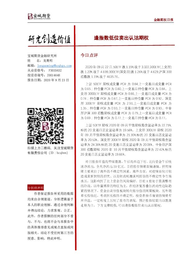 金融期权日报：逢指数低位卖出认沽期权