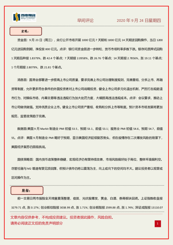 西南期货早间评论