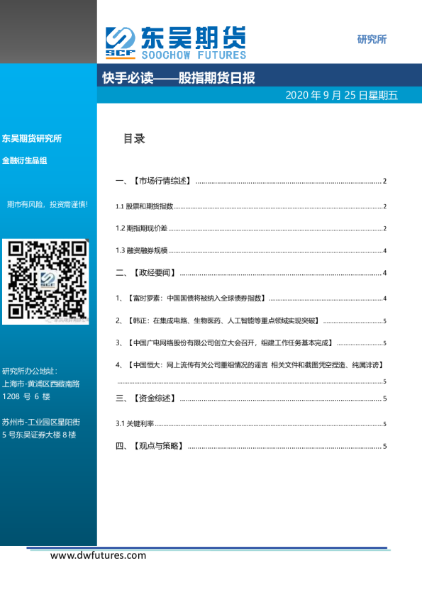 快手必读：股指期货日报