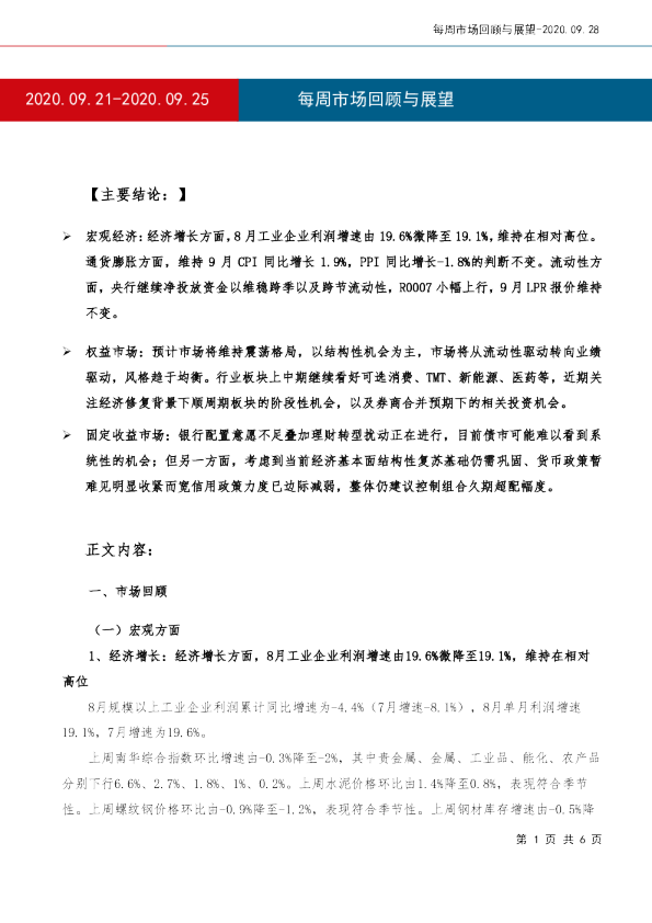 每周市场回顾与展望