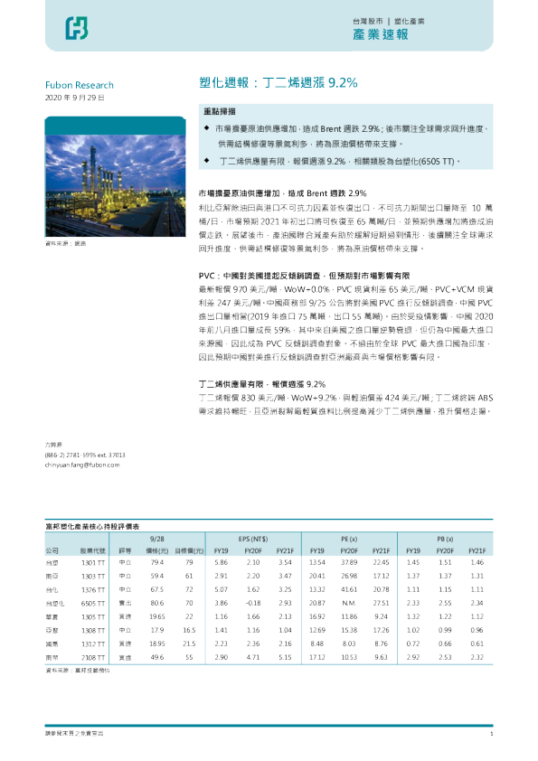 塑化周报：丁二烯周涨9.2%