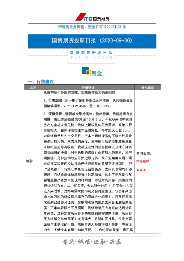 投研日报：黑金