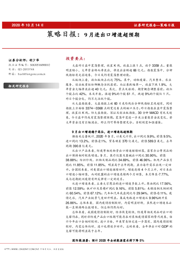 策略日报：9月进出口增速超预期