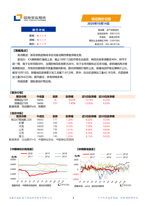 国投安信期货棉花棉纱日报